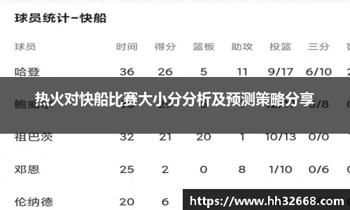 热火对快船比赛大小分分析及预测策略分享